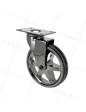Ruota DESIGN IN ALLUMINIO CROMO SPECCHIO DIAMETRO 125MM CARICO 70KG - NICKEL NERO 125P • Caujolle