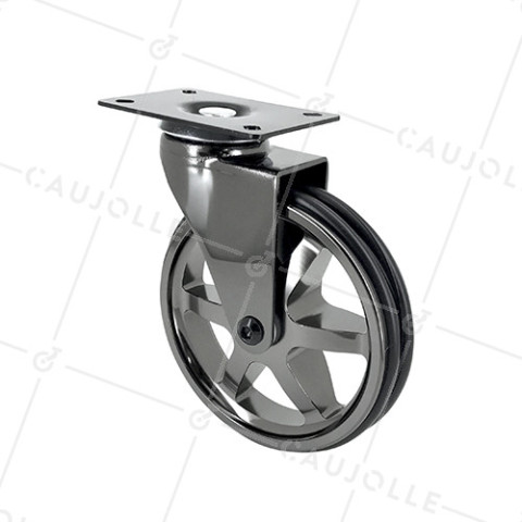 Ruota DESIGN IN ALLUMINIO CROMO SPECCHIO DIAMETRO 125MM CARICO 70KG - NICKEL NERO 125P • Caujolle