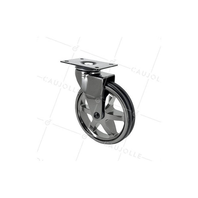 Ruota DESIGN IN ALLUMINIO CROMO SPECCHIO DIAMETRO 125MM CARICO 70KG - NICKEL NERO 125P