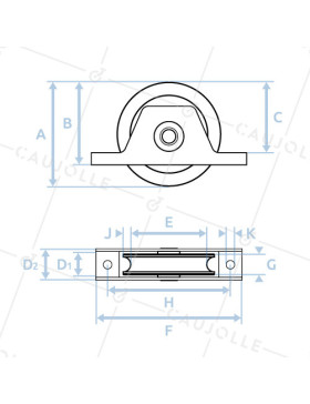 ROUE DE PORTAIL À ENCASTRER À GORGE RONDE DIAMÈTRE 120 MM POUR RAIL ROND DE 16 MM CHARGE 370 KG - MTSPEGR120