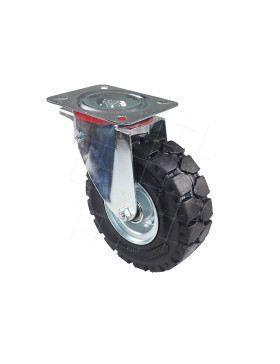 Ruota PIVOTANTE CON FRENATURA IN GOMMA PIENA ULTRA RINFORZATA DIAMETRO 250 MM CARICO 400KG Cuscinetto A SFERE - S20-1AF TARMAC • Caujolle