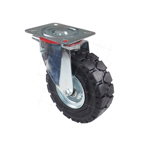 Ruota PIVOTANTE CON FRENATURA IN GOMMA PIENA ULTRA RINFORZATA DIAMETRO 250 MM CARICO 400KG Cuscinetto A SFERE - S20-1AF TARMAC • Caujolle