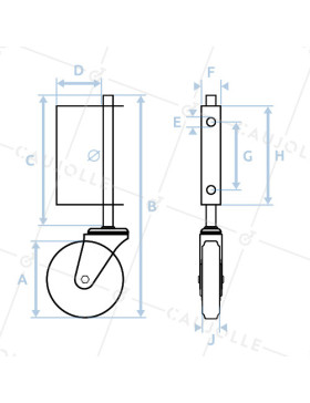 Ruota DI PORTALE LEGGERA A Molla PIVOTANTE DIAMETRO 100 MM CON 47 MM DI CORSO CARICO 6.3KG A 12KG