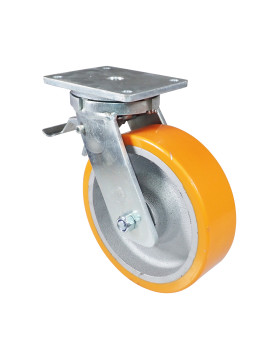 Ruota PIVOTANTE A FRENO IN GHISA POLIURETANICA DIAMETRO 250 MM CARICO 1800 KG - STEC 250 PAF