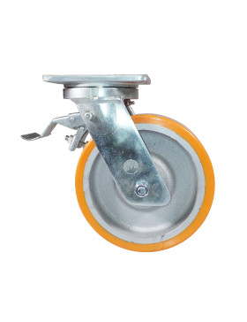 Ruota PIVOTANTE A FRENO IN GHISA POLIURETANICA DIAMETRO 250 MM CARICO 1800 KG - STEC 250 PAF