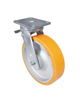 Ruota PIVOTANTE A FRENO IN FONTE POLIURETANICA DIAMETRO 300 MM CARICO 2000 KG - STEC 300 PAF • Caujolle