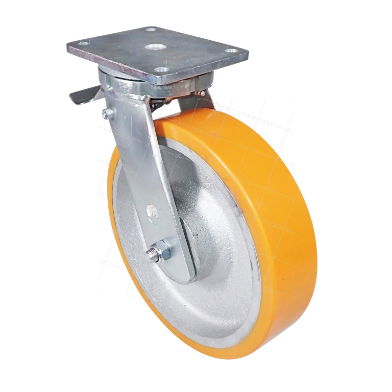 Ruota PIVOTANTE A FRENO IN FONTE POLIURETANICA DIAMETRO 300 MM CARICO 2000 KG - STEC 300 PAF