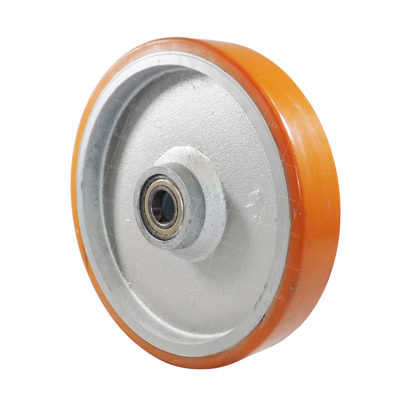 RUOTA INDUSTRIALE IN GHISA E POLIURETANO DIAMETRO 400MM CARICO 2500KG ASSE 40 MM - SFPU400RB40