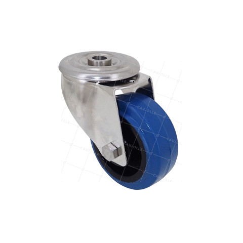 Ruota INOX IN GOMMA ELASTICA CON Foro di fissaggio DIAMETRO 80 MM CARICO 120 KG CON FISSAGGIO DI 12 MM - INOX Foro di fissaggio 80 BLU • Caujolle
