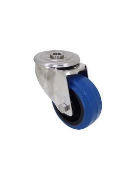 Ruota INOX IN GOMMA ELASTICA CON Foro di fissaggio DIAMETRO 80 MM CARICO 120 KG CON FISSAGGIO DI 12 MM - INOX Foro di fissaggio 