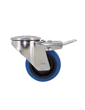 Ruota INOX IN GOMMA ELASTICA CON Foro di fissaggio A FRENO DIAMETRO 80 MM CARICO 120 KG CON FISSAGGIO DI 12 MM - INOX Foro di fi