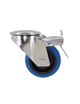 Ruota INOX IN GOMMA ELASTICA CON Foro di fissaggio A FRENO DIAMETRO 80 MM CARICO 120 KG CON FISSAGGIO DI 12 MM - INOX Foro di fi