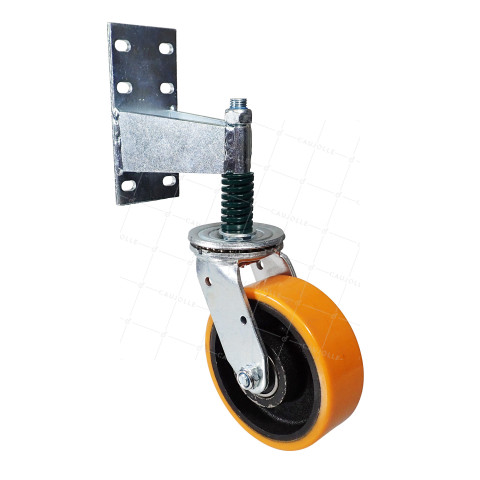 Ruota DI PORTALE A RITORNO ELASTICO FORTE CARICO DIAMETRO 150 MM CARICO 85 A 250 KG CON SPOSTAMENTO DI 20MM • Caujolle