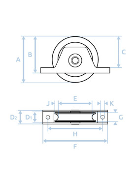 Ruota DI PORTALE A INCASSO A Gola TONDA DIAMETRO 100 MM PER RAIL TONDO DI 16 MM CARICO 370 KG - MTSPE GR100