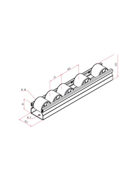RAIL IN ACCIAIO DI 1M CON Ruote DI 28 MM DI DIAMETRO CARICO 85 KG