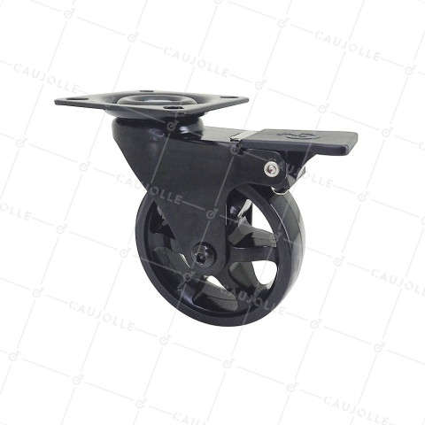 Ruota DESIGN NERO A FRENO RODA NYLON DIAMETRO 75 MM CARICO 45KG - BLACKNYLON 75PAF • Caujolle