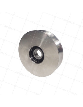 Ruota DI PORTA SCORREVOLE A Gola TONDA IN INOX DIAMETRO 100 MM PER RAIL TONDO DI 20 MM CARICO 600 KG ASSE 14MM - GAGR 100 INOX • Caujolle