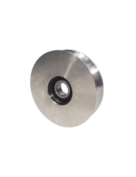 Ruota DI CANCELLO SCORREVOLE A Gola TONDA IN INOX DIAMETRO 100 MM PER RAIL TONDO DI 20 MM CARICO 300 KG ASSE 14MM - GAGR 100 INO