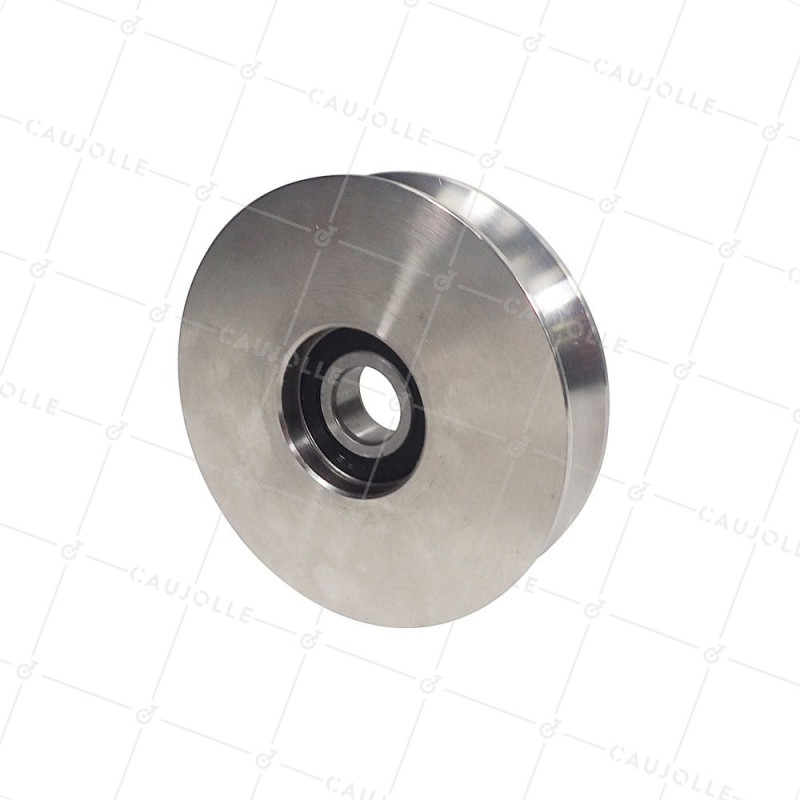 Ruota DI CANCELLO SCORREVOLE A Gola TONDA IN INOX DIAMETRO 100 MM PER RAIL TONDO DI 20 MM CARICO 300 KG ASSE 14MM - GAGR 100 INO