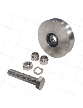 Ruota DI CANCELLO SCORREVOLE A Gola TONDA IN INOX DIAMETRO 100 MM PER RAIL TONDO DI 20 MM CARICO 300 KG ASSE 14MM - GAGR 100 INO