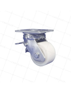 Ruota PIVOTANTE A FRENO IN NYLON DIAMETRO 100 MM CARICO 1200 KG - STEC NYLON 100P A FRENO • Caujolle
