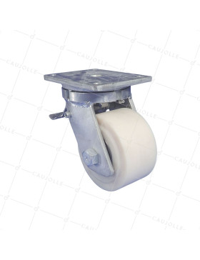 Ruota PIVOTANTE A FRENO IN NYLON DIAMETRO 150 MM CARICO ESTREMO 3000 KG - STEC NYLON 150P AF • Caujolle