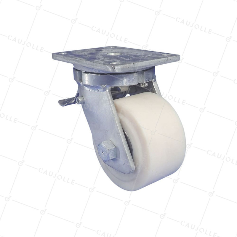 Ruota PIVOTANTE A FRENO IN NYLON DIAMETRO 150 MM CARICO ESTREMO 3000 KG - STEC NYLON 150P AF