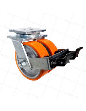 Ruota PIVOTANTE A FRENO IN FONTE POLIURETANICA DIAMETRO 250 MM CARICO 3600 KG - STEC DOPPIO 250P A FRENO • Caujolle