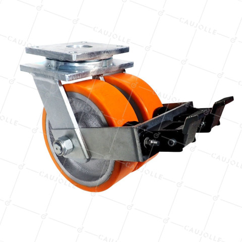 Ruota PIVOTANTE A FRENO IN FONTE POLIURETANICA DIAMETRO 250 MM CARICO 3600 KG - STEC DOPPIO 250P A FRENO • Caujolle