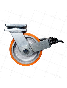 Ruota PIVOTANTE A FRENO IN FONTE POLIURETANICA DIAMETRO 250 MM CARICO 3600 KG - STEC DOPPIO 250P A FRENO