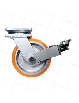 Ruota PIVOTANTE A FRENO IN FONTE POLIURETANICA DIAMETRO 250 MM CARICO 3600 KG - STEC DOPPIO 250P A FRENO