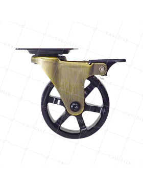 Ruota DESIGN RETRO CON FRENATURA IN ALLUMINIO DORATO Ruota NYLON DIAMETRO 75 MM CARICO 45KG - GOLDNYLON 75 PAF