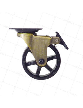 Ruota DESIGN RETRO CON FRENATURA IN ALLUMINIO DORATO Ruota NYLON DIAMETRO 75 MM CARICO 45KG - GOLDNYLON 75 PAF