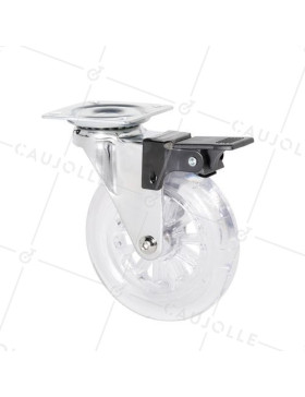 Ruota PIVOTANTE A FRENO TRASPARENTE DESIGN DIAMETRO 100 MM CARICO 75 KG - S140TR 100 PAF • Caujolle