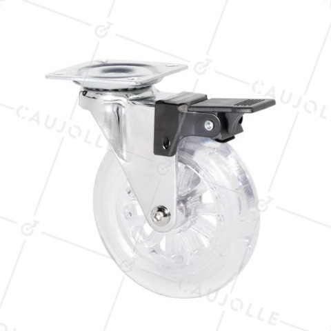 Ruota PIVOTANTE A FRENO TRASPARENTE DESIGN DIAMETRO 100 MM CARICO 75 KG - S140TR 100 PAF • Caujolle