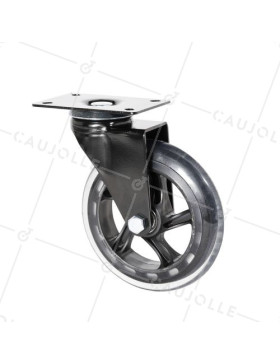 Ruota TRASPARENTE NERA A Piastra Cuscinetto A SFERE DIAMETRO 125 MM CARICO 40 KG - BLACKROL 125P • Caujolle