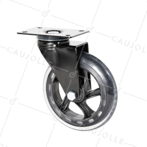 Ruota TRASPARENTE NERA A Piastra Cuscinetto A SFERE DIAMETRO 125 MM CARICO 40 KG - BLACKROL 125P • Caujolle