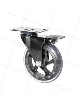 Ruota TRASPARENTE A Piastra CON FRENATURA Cuscinetto A SFERE DIAMETRO 125 MM CARICO 40 KG - BLACKROL 125PAF • Caujolle