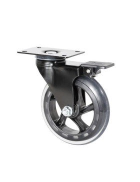 Ruota TRASPARENTE A Piastra CON FRENATURA Cuscinetto A SFERE DIAMETRO 125 MM CARICO 40 KG - BLACKROL 125PAF