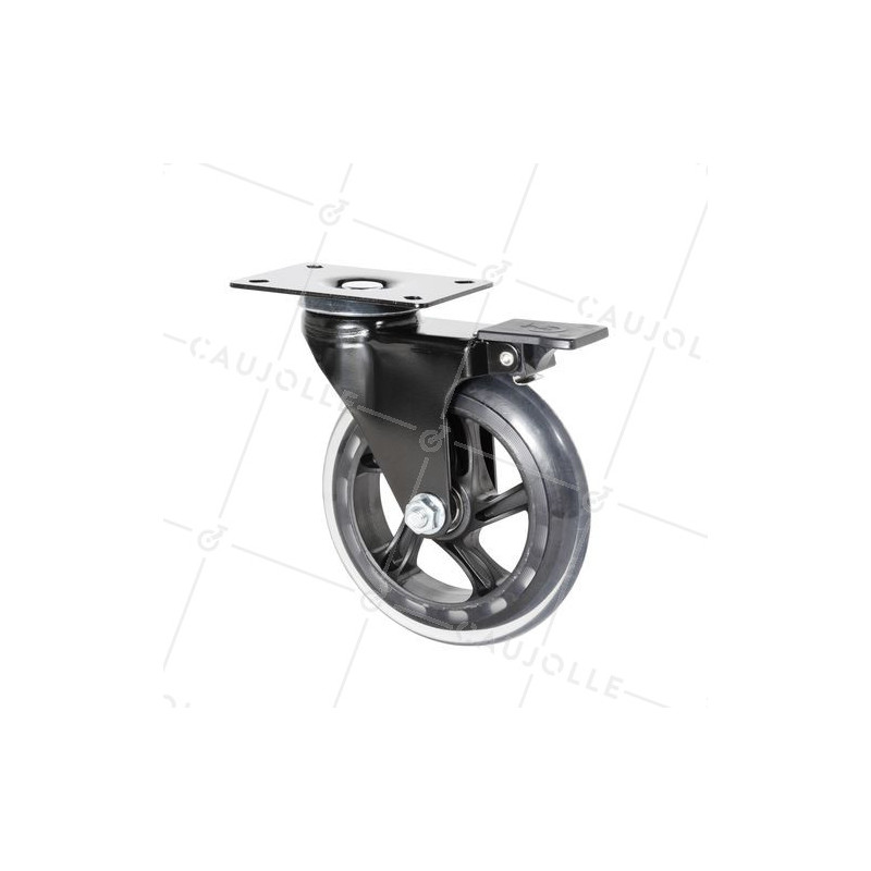 Ruota TRASPARENTE A Piastra CON FRENATURA Cuscinetto A SFERE DIAMETRO 125 MM CARICO 40 KG - BLACKROL 125PAF
