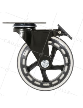 Ruota TRASPARENTE A Piastra CON FRENATURA Cuscinetto A SFERE DIAMETRO 125 MM CARICO 40 KG - BLACKROL 125PAF