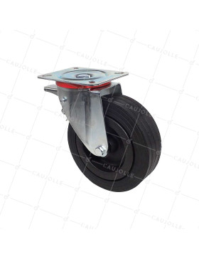Ruota PIVOTANTE CON Ruota LARGA IN GOMMA DURA DIAMETRO 260 MM A FRENATURA CARICO 300 KG - S20-1 AF 2650P • Caujolle