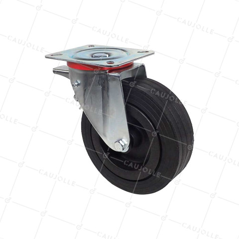 Ruota PIVOTANTE CON Ruota LARGA IN GOMMA DURA DIAMETRO 260 MM A FRENATURA CARICO 300 KG - S20-1 AF 2650P • Caujolle