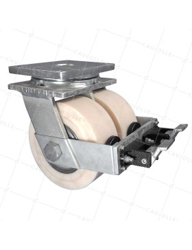 Ruota PIVOTANTE A FRENO IN NYLON DIAMETRO 250 MM CARICO 7500 KG - STEC NYLON DOPPIO 250 PAF • Caujolle