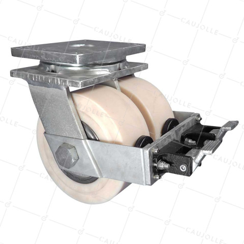 Ruota PIVOTANTE A FRENO IN NYLON DIAMETRO 250 MM CARICO 7500 KG - STEC NYLON DOPPIO 250 PAF • Caujolle