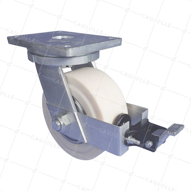 RUOTA GIREVOLE CON FRENO IN NYLON DIAMETRO 250 MM CARICO 7500 KG - STEC NYLON 250P A FRENO