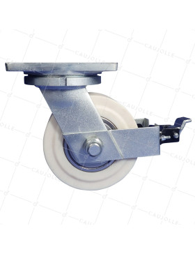 RUOTA GIREVOLE CON FRENO IN NYLON DIAMETRO 250 MM CARICO 7500 KG - STEC NYLON 250P A FRENO