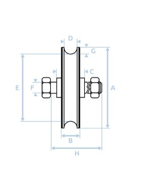 Ruota DI PORTA SCORREVOLE IN INOX E NYLON ANTI-RUMORE DIAMETRO 80 MM PER RAIL TONDO DI 20 MM CARICO 600 KG ASSE 16 MM GAGR 80