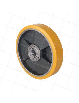 Ruota INDUSTRIALE DI MANUTENZIONE IN GHISA E POLIURETANO DIAMETRO 200 MM CARICO 1000 KG LARGHEZZA 45MM ASSE 25 MM - SFPU 200X45 RB25-45 • Caujolle