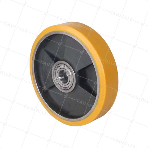 Ruota INDUSTRIALE DI MANUTENZIONE IN GHISA E POLIURETANO DIAMETRO 200 MM CARICO 1000 KG LARGHEZZA 45MM ASSE 25 MM - SFPU 200X45 RB25-45 • Caujolle